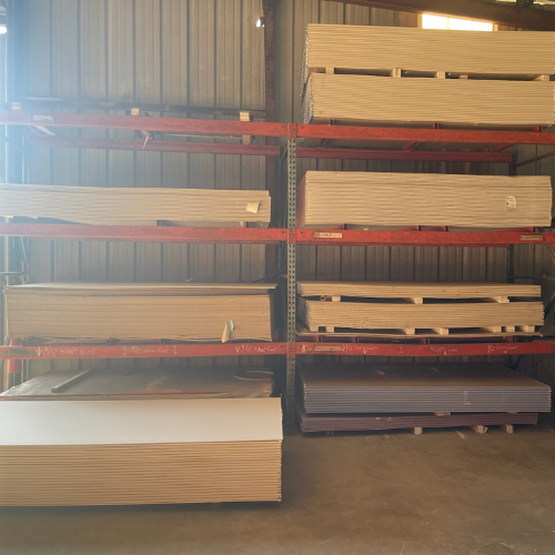 Lumber and supplies on display inside of Murfreesboro Hardware.