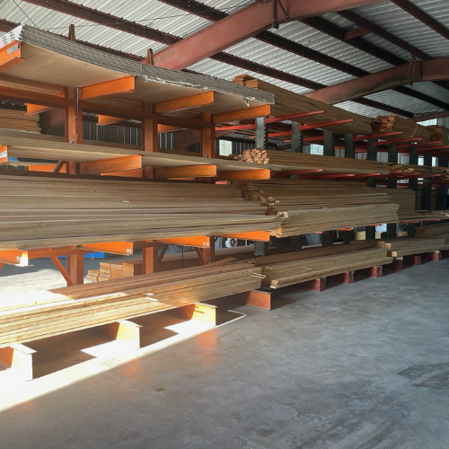 Lumber and supplies on display inside of Murfreesboro Hardware.