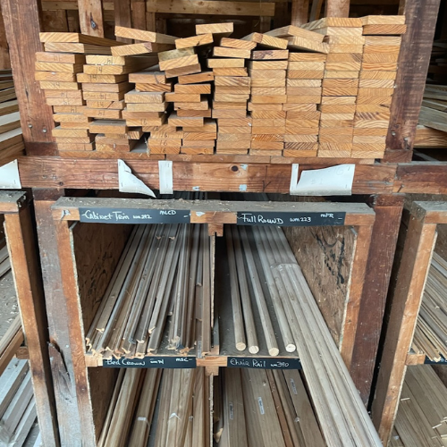 Lumber and supplies on display inside of Murfreesboro Hardware.
