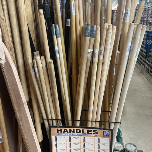 Handles and supplies on display inside of Murfreesboro Hardware.