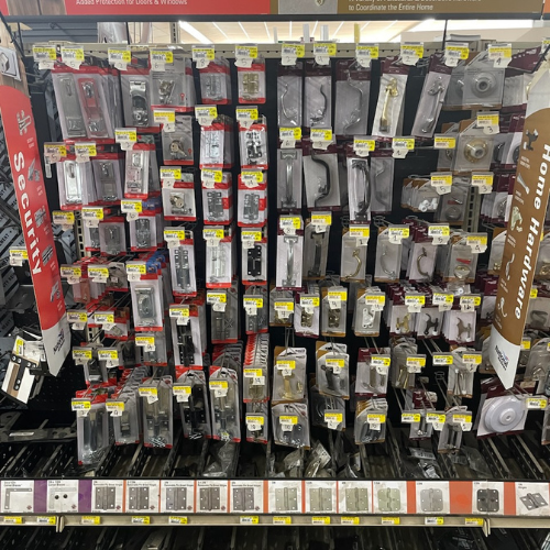 Hardware and supplies on display inside of Murfreesboro Hardware.