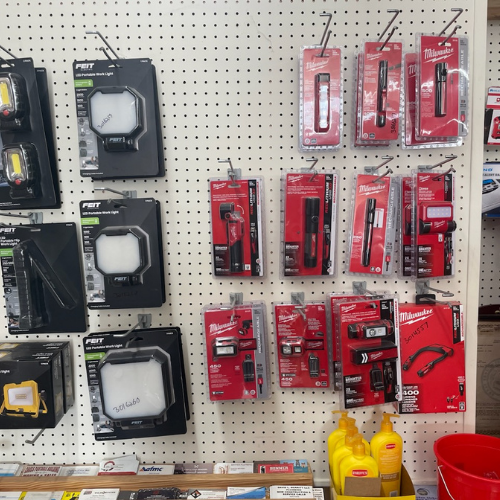 Tools and supplies on display inside of Murfreesboro Hardware.