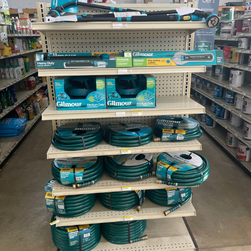 Hoses and supplies on display inside of Murfreesboro Hardware.