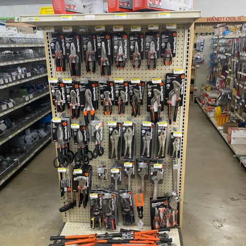 Tools and supplies on display inside of Murfreesboro Hardware.