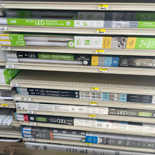 Lights and supplies on display inside of Murfreesboro Hardware.