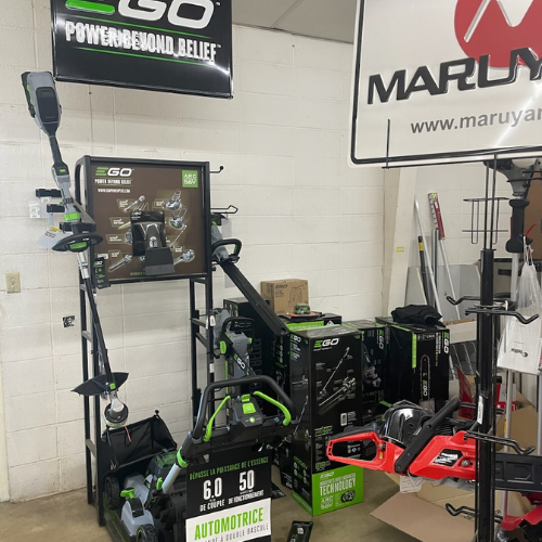 Power tools and supplies on display inside of Murfreesboro Hardware.