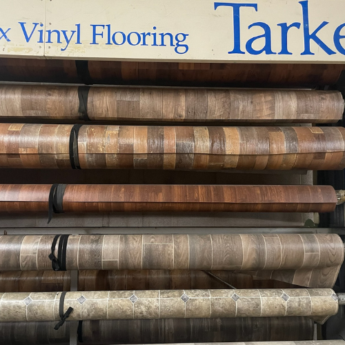 Laminate flooring and supplies on display inside of Murfreesboro Hardware.